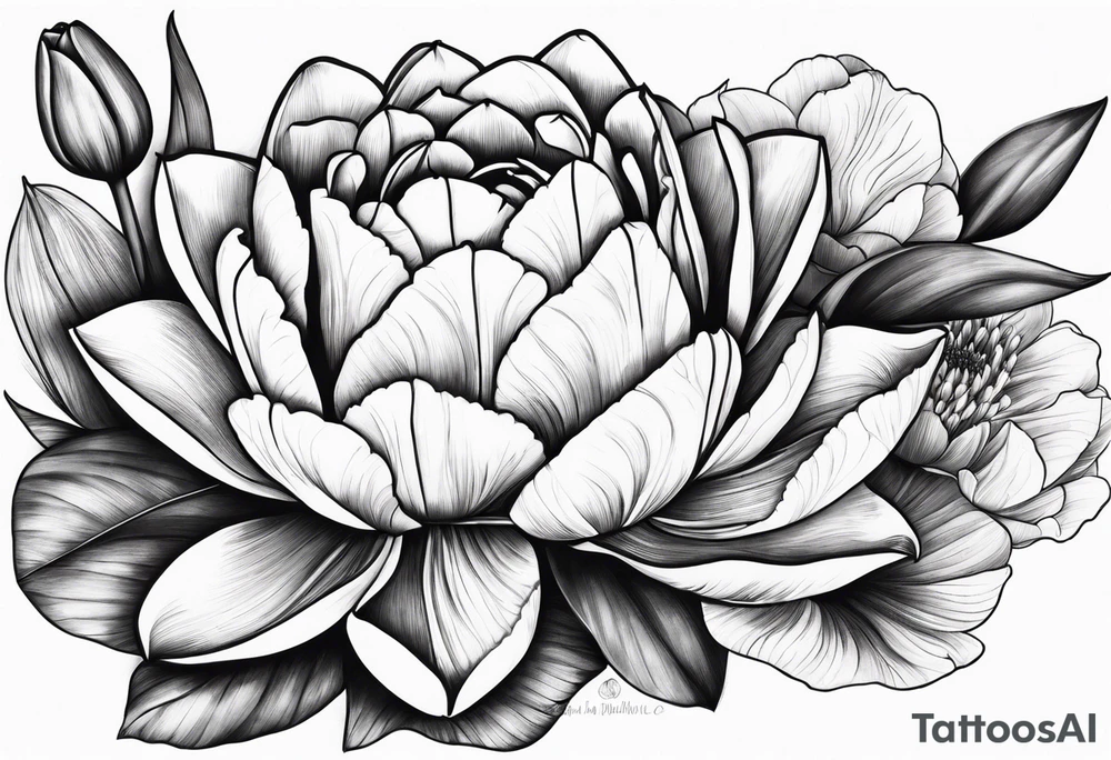 Tulips and water lilies tattoo idea