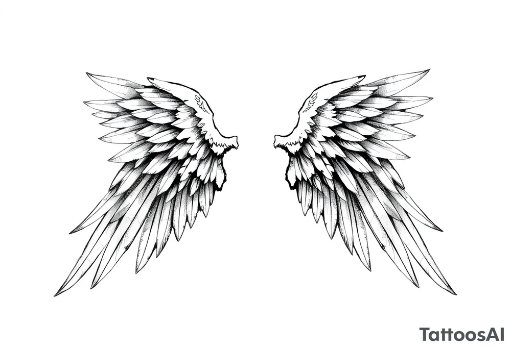 Realistic long angelwings on a back tattoo idea