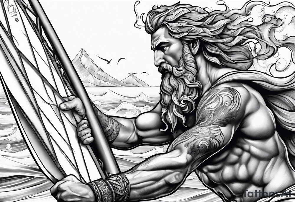 Poseidon als Windsurfer tattoo idea