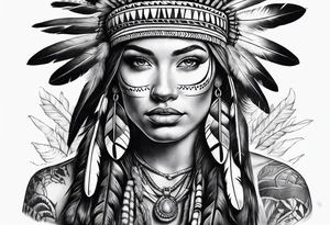 realistic native+animals american tattoo idea