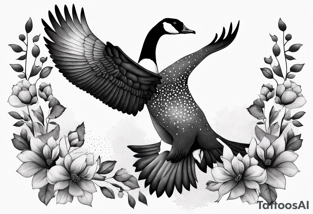 canadian goose taking off profile flowers tattoo idea