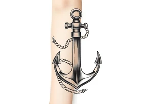 weathered anchor wrapped in nautical rope with sea waves leg sleeve tattoo idea