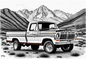1974 ford f-100 in front of mountains tattoo idea
