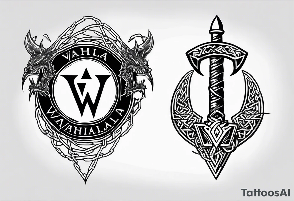 Valhalla sword shield axe barbed wire chains valknut fire dragon tattoo idea Valhalla sword shield axe barbed wire chains valknut fire dragon tattoo idea