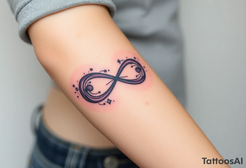 One fully depicted infinity symbol and swirling galaxy patterns tattoo idea