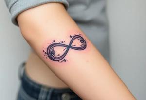 One fully depicted infinity symbol and swirling galaxy patterns tattoo idea