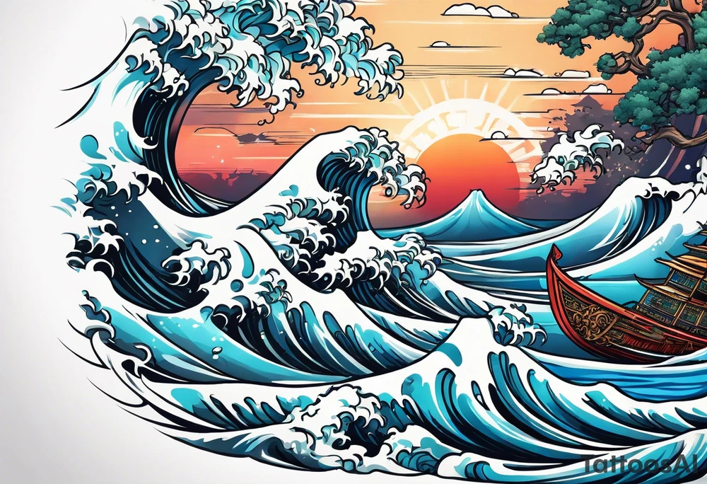 Waves leg sleeve tattoo idea
