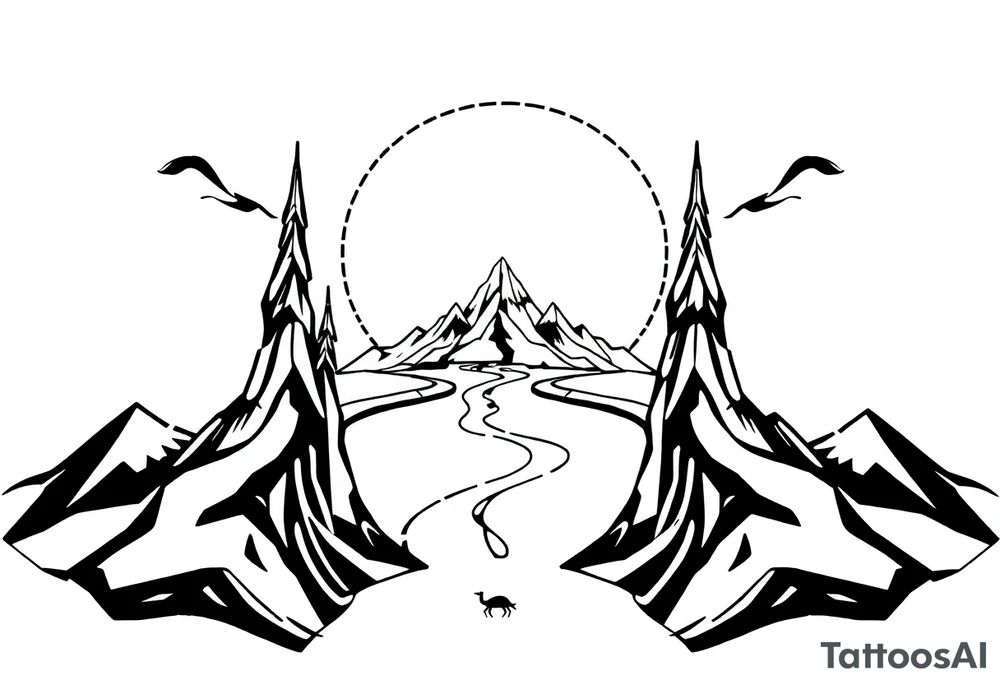 Different roads in life meet in the same place but should be very psychedelic and trippy and should super geometric shapes tattoo idea