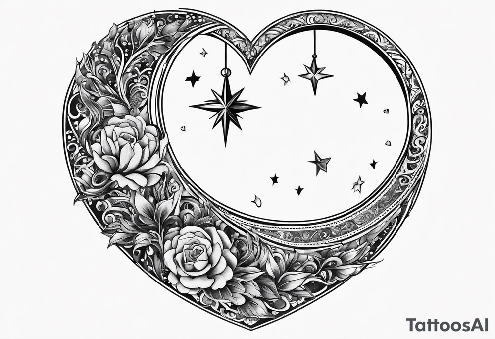 Crescent moon with a love heart inside it tattoo idea