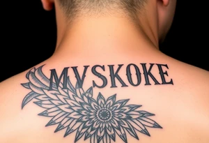 “MVSKOKE” shaded with Native American pattern tattoo idea