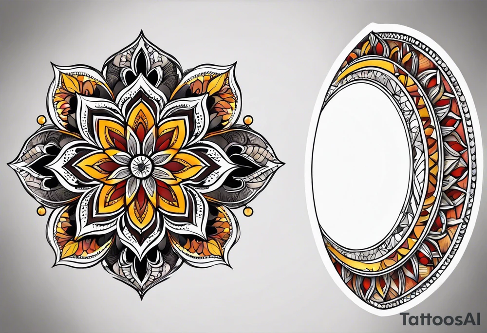 simple male mandala elbow tattoo in fall colors tattoo idea