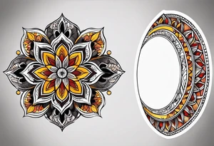 simple male mandala elbow tattoo in fall colors tattoo idea
