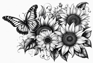 Sunflower and butterfly leg sleeve tattoo idea