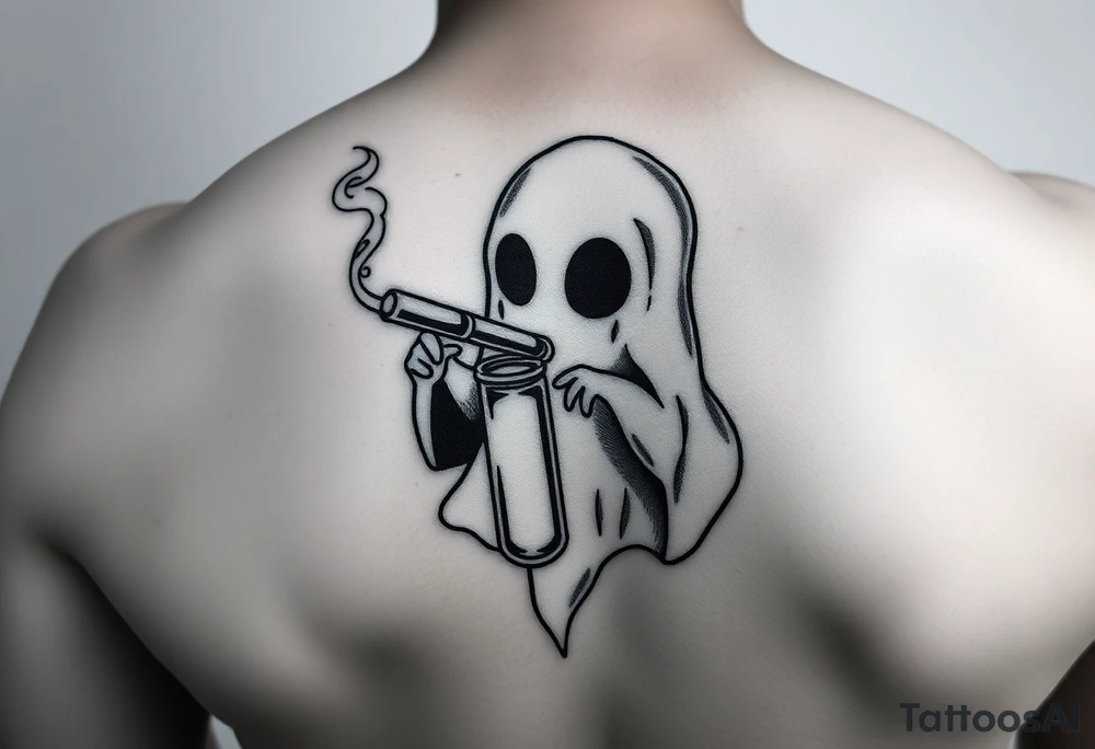 Cute ghost smoking a bong tattoo idea