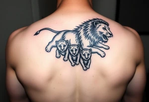 Male lion with 5 cubs tattoo idea