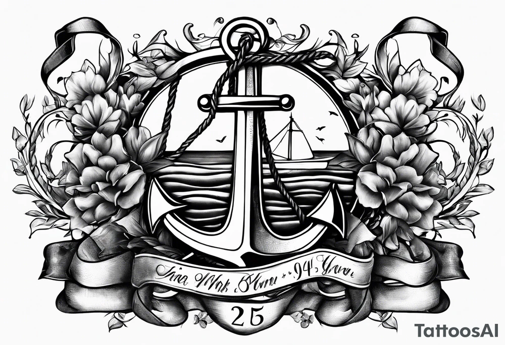 Anchor with ribbon wrapped around and Psalm 23:4 written on ribbon tattoo idea
