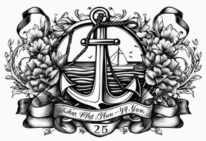 Anchor with ribbon wrapped around and Psalm 23:4 written on ribbon tattoo idea