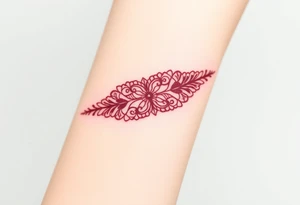 A deep burgundy lace bracelet, softly fading into a watercolor effect, symbolizing love and passion tattoo idea