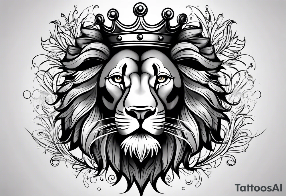 lion with a crown and sparkling eyes on the chest tattoo idea
