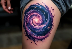 A swirling galaxy of violet and navy envelops the Capricorn constellation in this magical design. tattoo idea