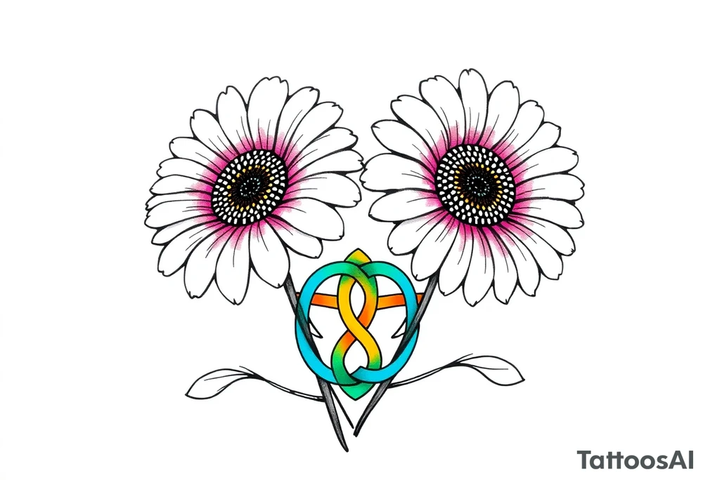 Gerbera daisies with a colorful Celtic knot tattoo idea