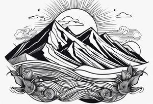 straight line -  represents overcoming challenges & strength - mountains, waves with a little sunshine tattoo idea