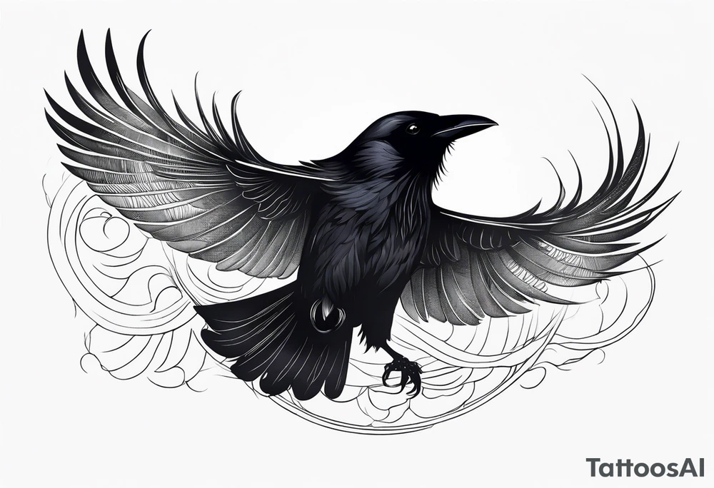 Raven in flight, upsidedown, knowing, light behind its eyes, ethereal tattoo idea Raven in flight, upsidedown, knowing, light behind its eyes, ethereal tattoo idea