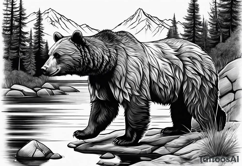 bear near river tattoo idea