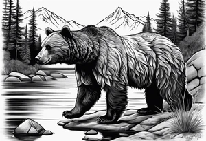 bear near river tattoo idea