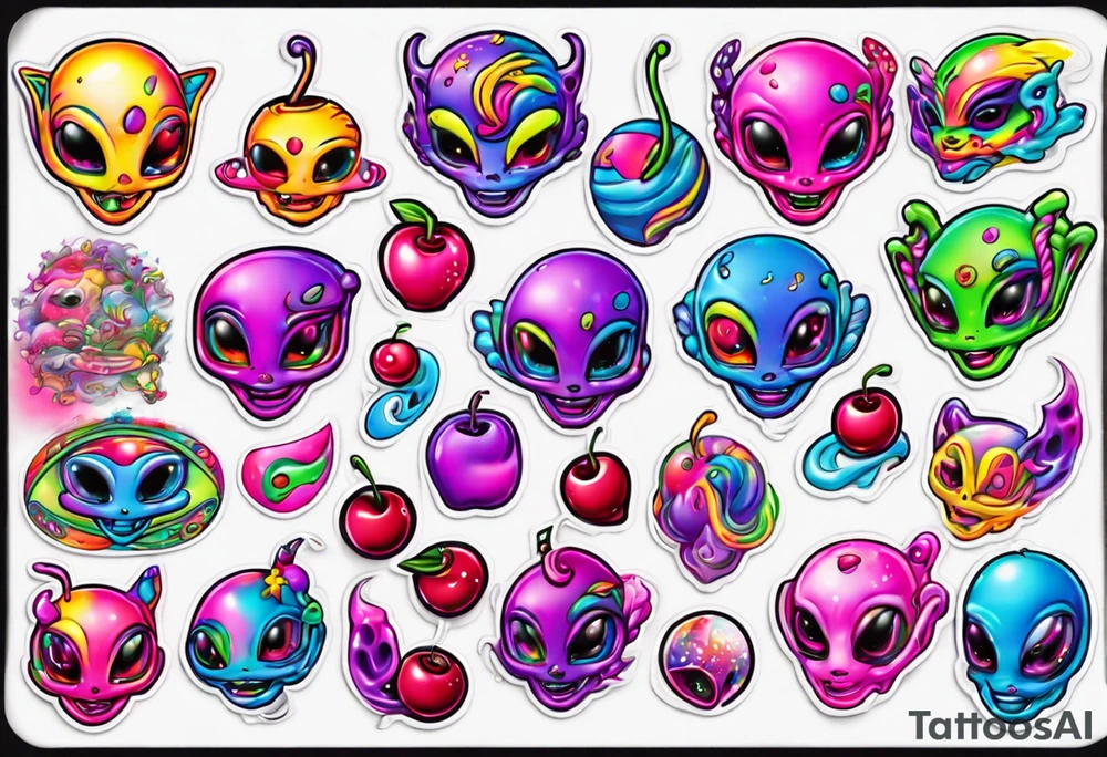 Lisa Frank cherry alien tattoo idea