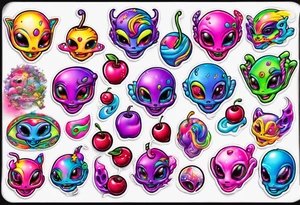 Lisa Frank cherry alien tattoo idea