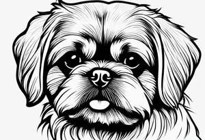 A mixed breed Pekingese and Shih-Tzu dog. Just the contours of the outline of his face. He has big eyes and cute crooked teeth. A one-line drawing. tattoo idea