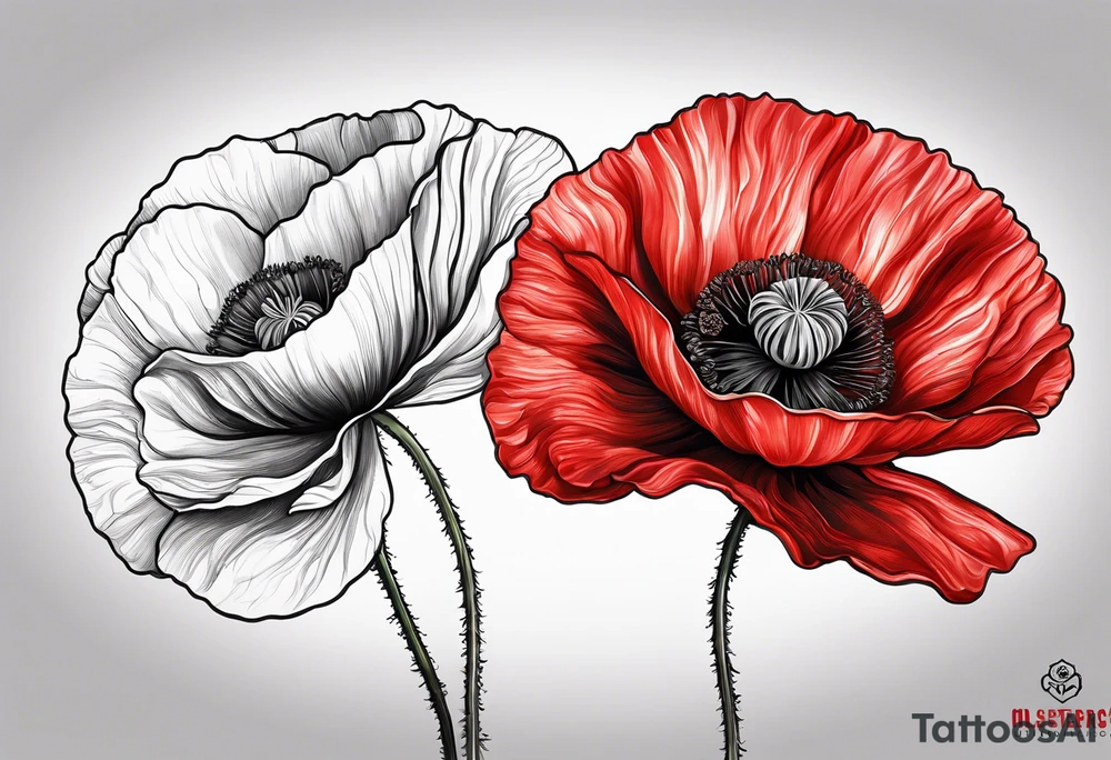 Red poppy flower with long stem tattoo idea