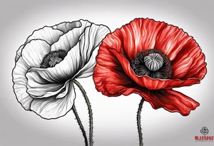 Red poppy flower with long stem tattoo idea