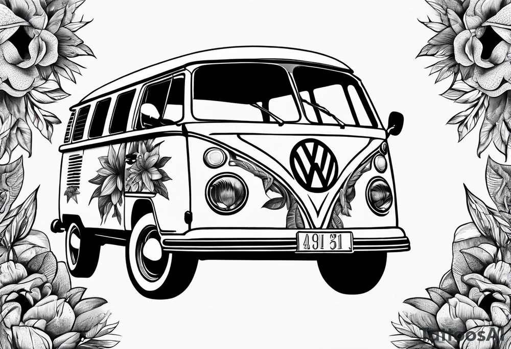VW Kombi, Australian bush, Compassrose tattoo idea