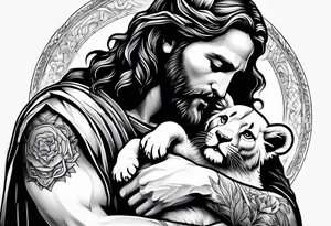 Jesus holding a lion cub tattoo idea