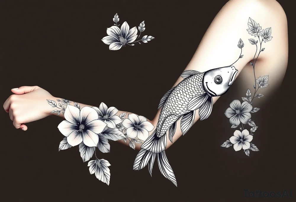 Exotic birds, Exotic flowers, Coi fish tattoo idea