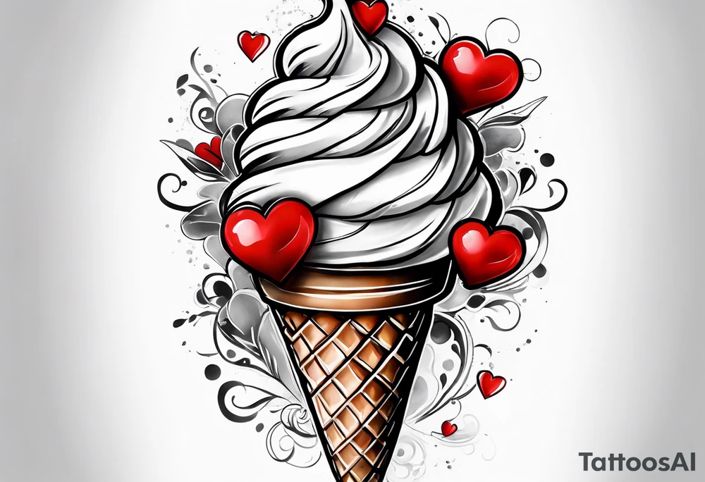 black and white ice cream cone with small red heart on it somewhere. tattoo idea