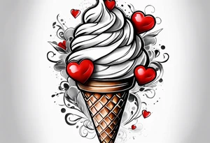 black and white ice cream cone with small red heart on it somewhere. tattoo idea