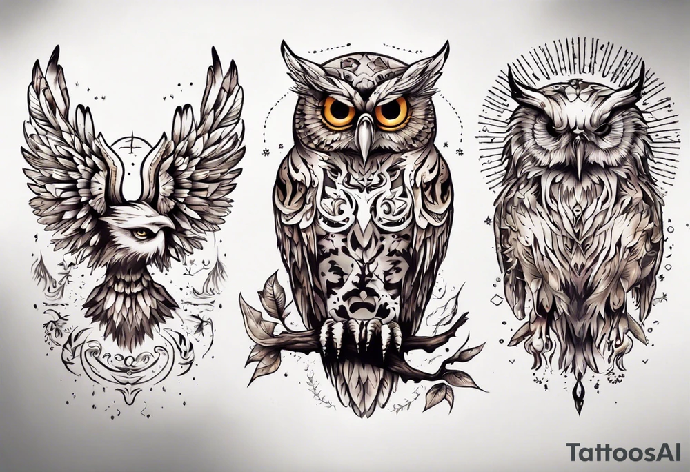 Eule und sonne tattoo idea