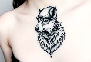 Wolf wearing a sheep like a costume with the sheep's head as a hat tattoo idea
