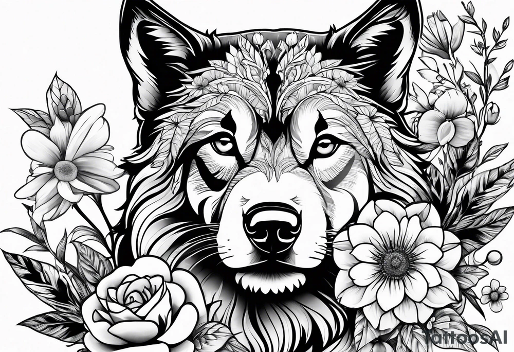 paw print and wild flowers tattoo idea