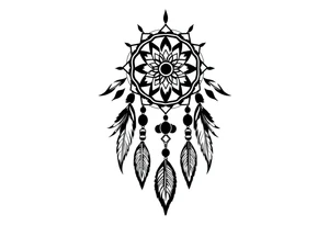 native dreamcatcher with flowing feathers and sacred beads tattoo idea