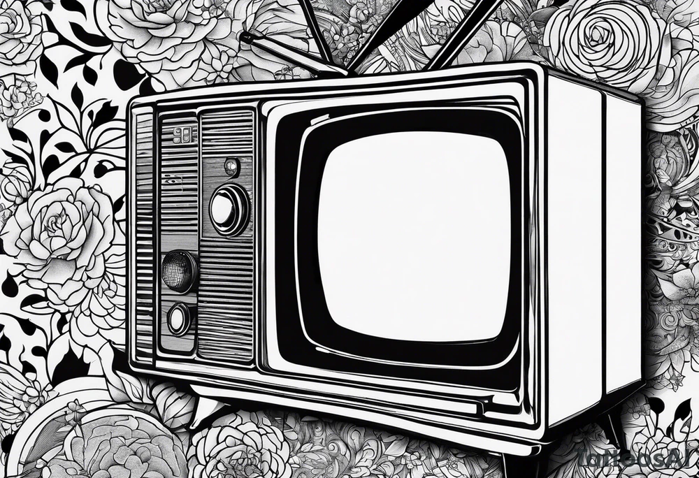 retro tv with broken screen that shows another world tattoo idea