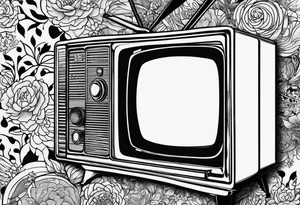 retro tv with broken screen that shows another world tattoo idea
