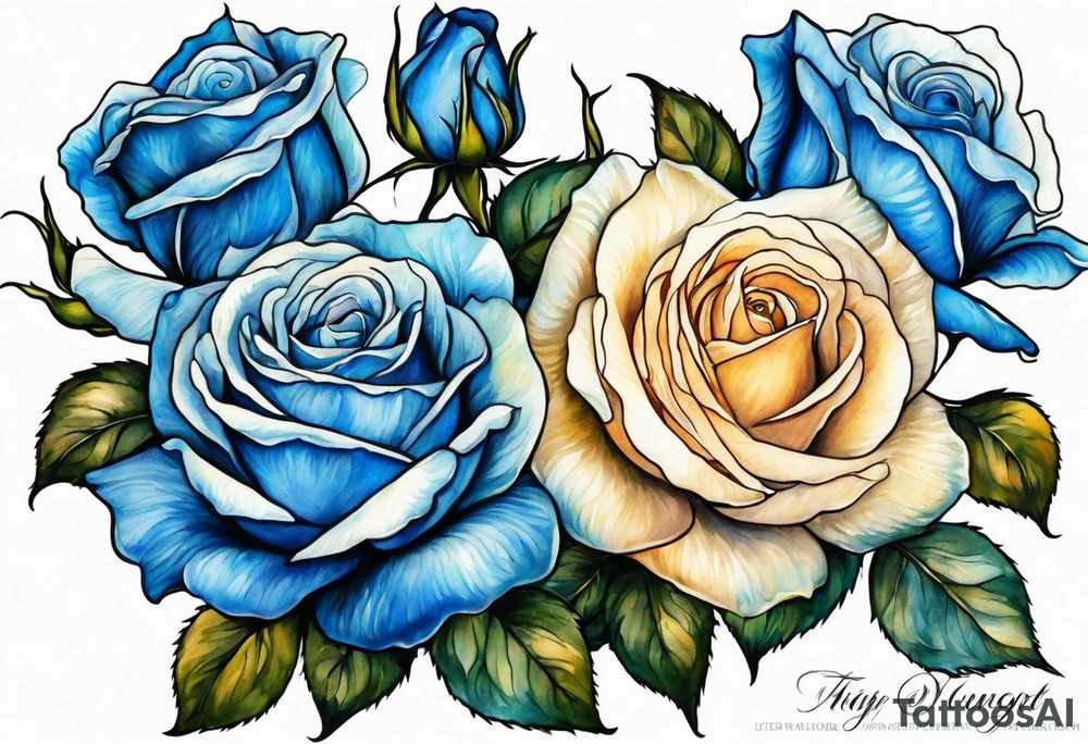 bouque of blue roses tattoo idea