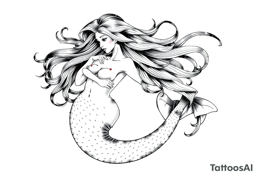 mermaid with flowing hair tattoo idea