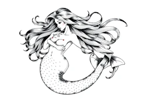 mermaid with flowing hair tattoo idea