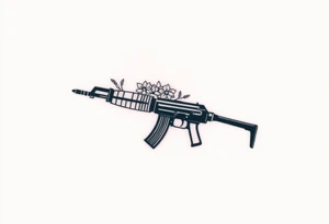 ak 47 black silhouette with floreal details tattoo idea