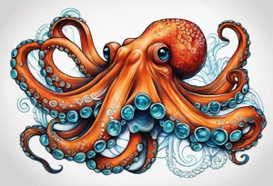 Orange and red Octopus with blue and teal suckers tattoo idea
